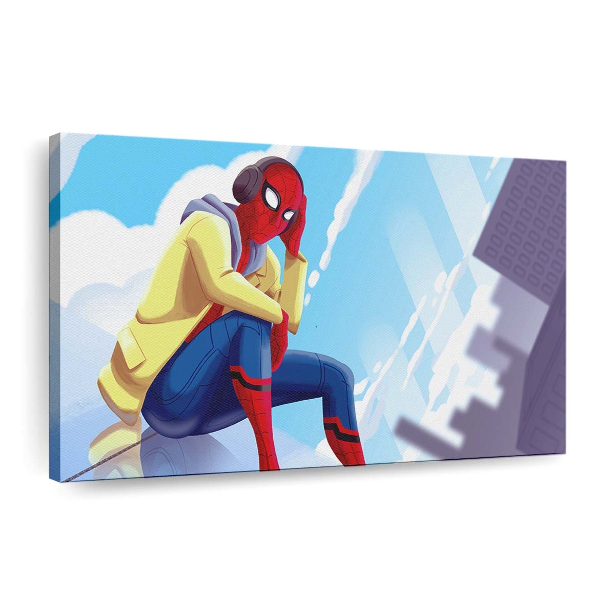 Spider Man hört Musik 2 Leinwandbild - Wanddeko