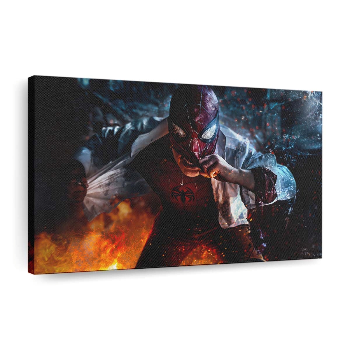 Spider Man Maske abgenommen Kampf Leinwandbild - Wanddeko
