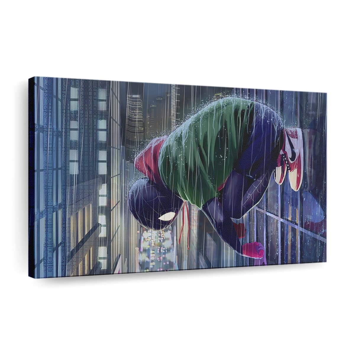 Spider Man Miles In Rain Leinwandbild - Wanddeko