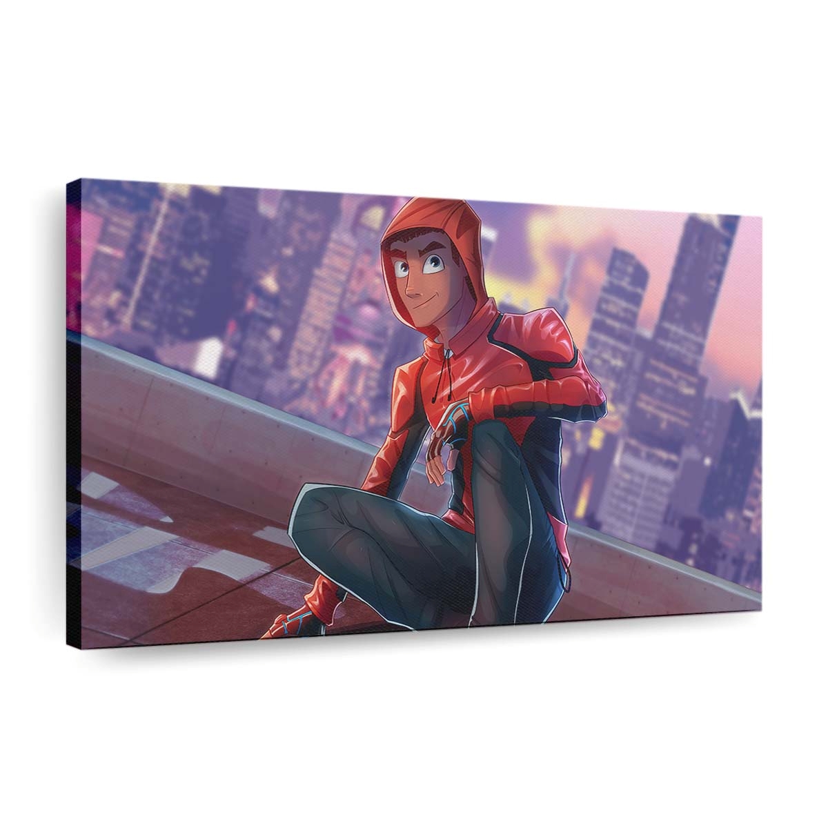 Spider Man auf dem Dach ohne Maske Leinwandbild - Wanddeko