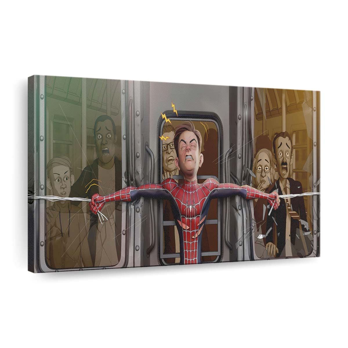 Spider Man Stoping Train Leinwandbild - Wanddeko
