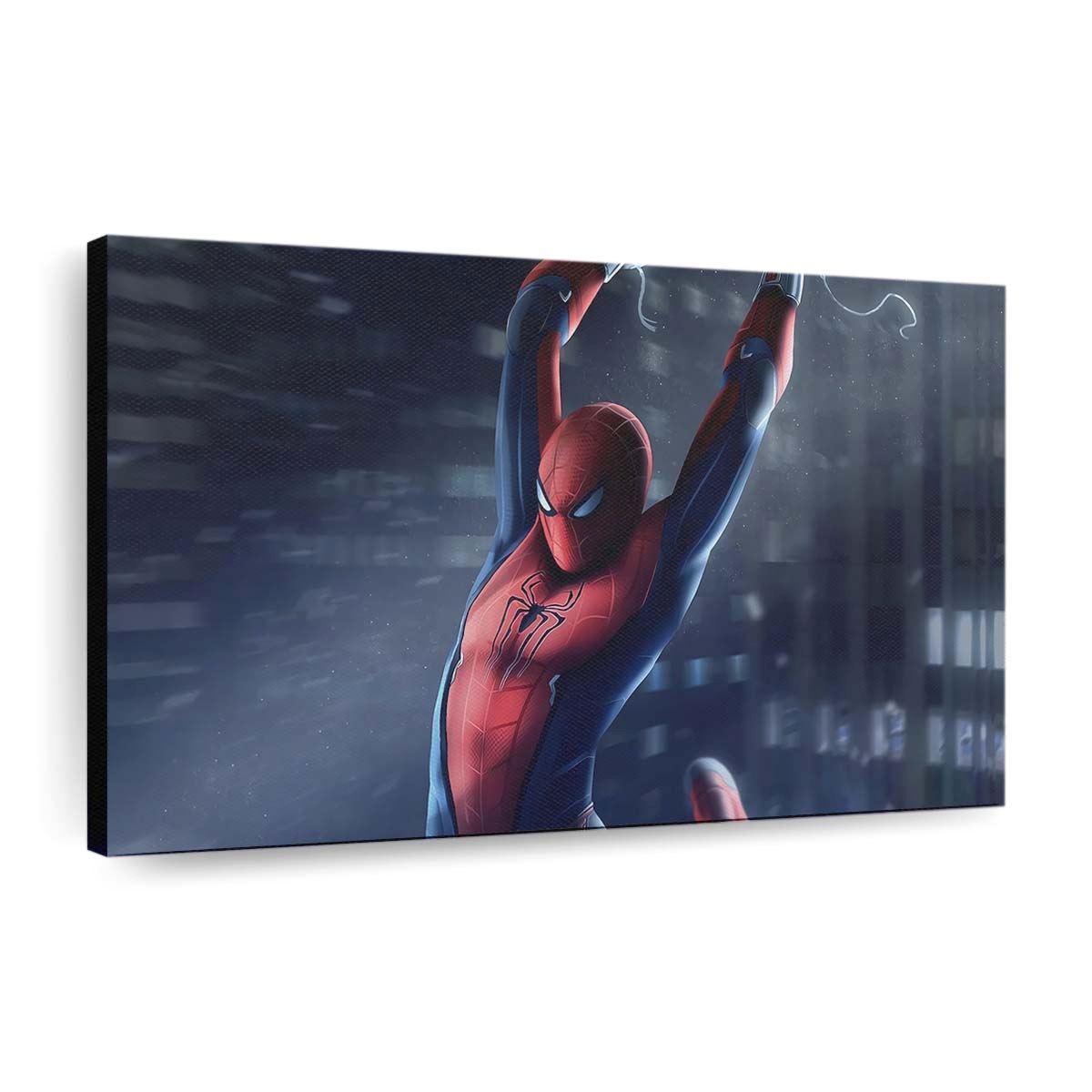 Spider Man schwingt in der Stadt Leinwandbild - Wanddeko