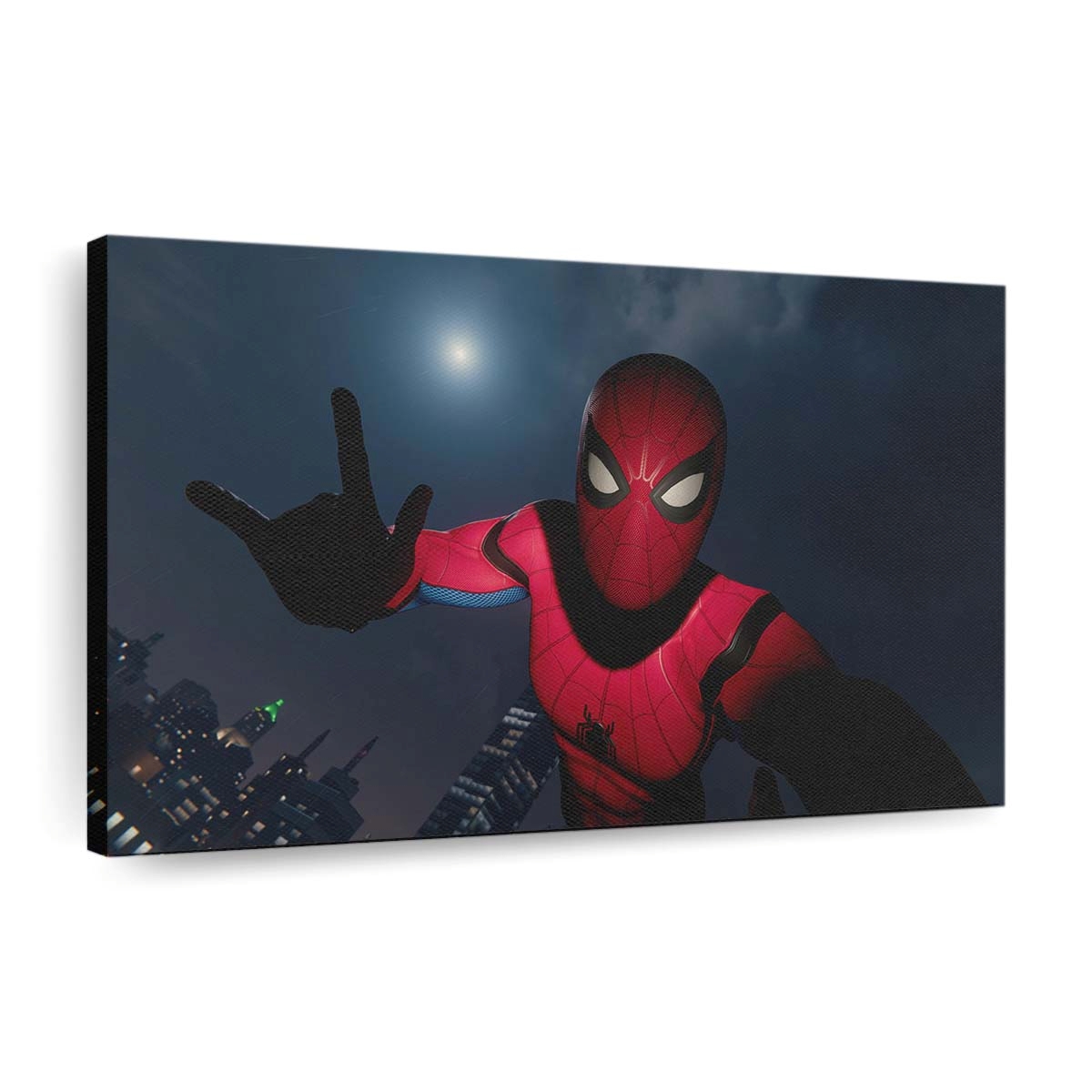 Spider Man macht Selfie mit Mond Leinwandbild - Wanddeko