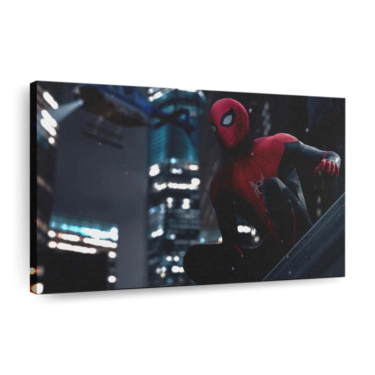 Spider Man beobachtet die Stadt von oben Leinwandbild - Wanddeko