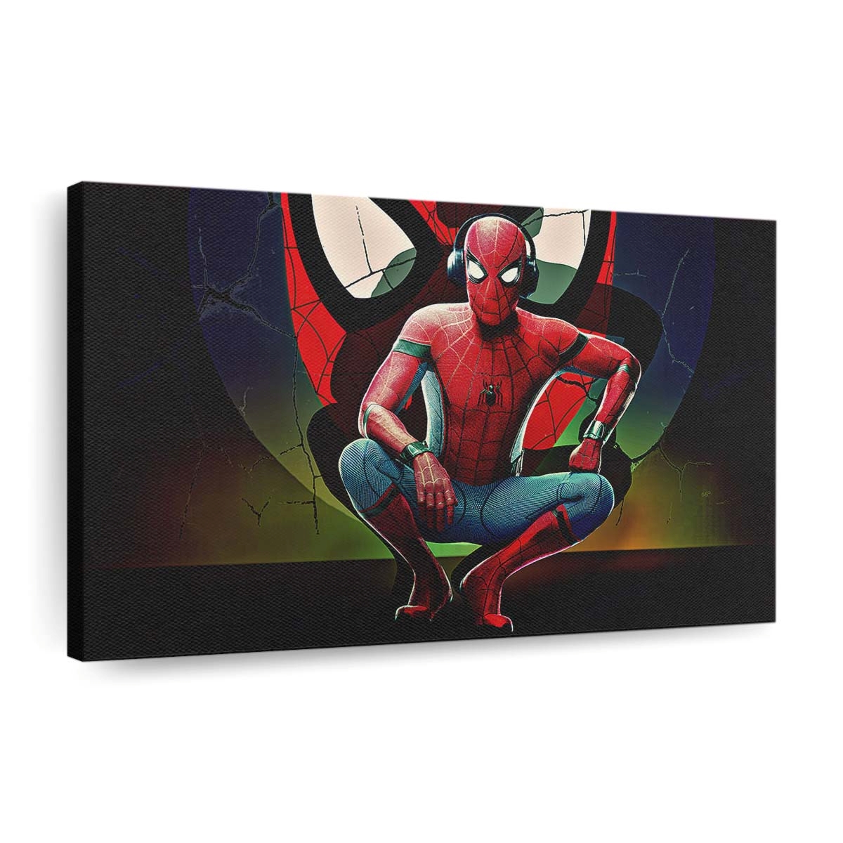 Spider Man With Headphones Leinwandbild - Wanddeko