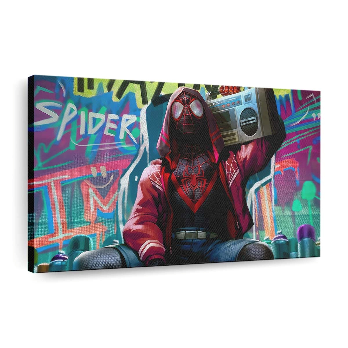 Spider Man mit Retro Tape Recorder Leinwandbild - Wanddeko