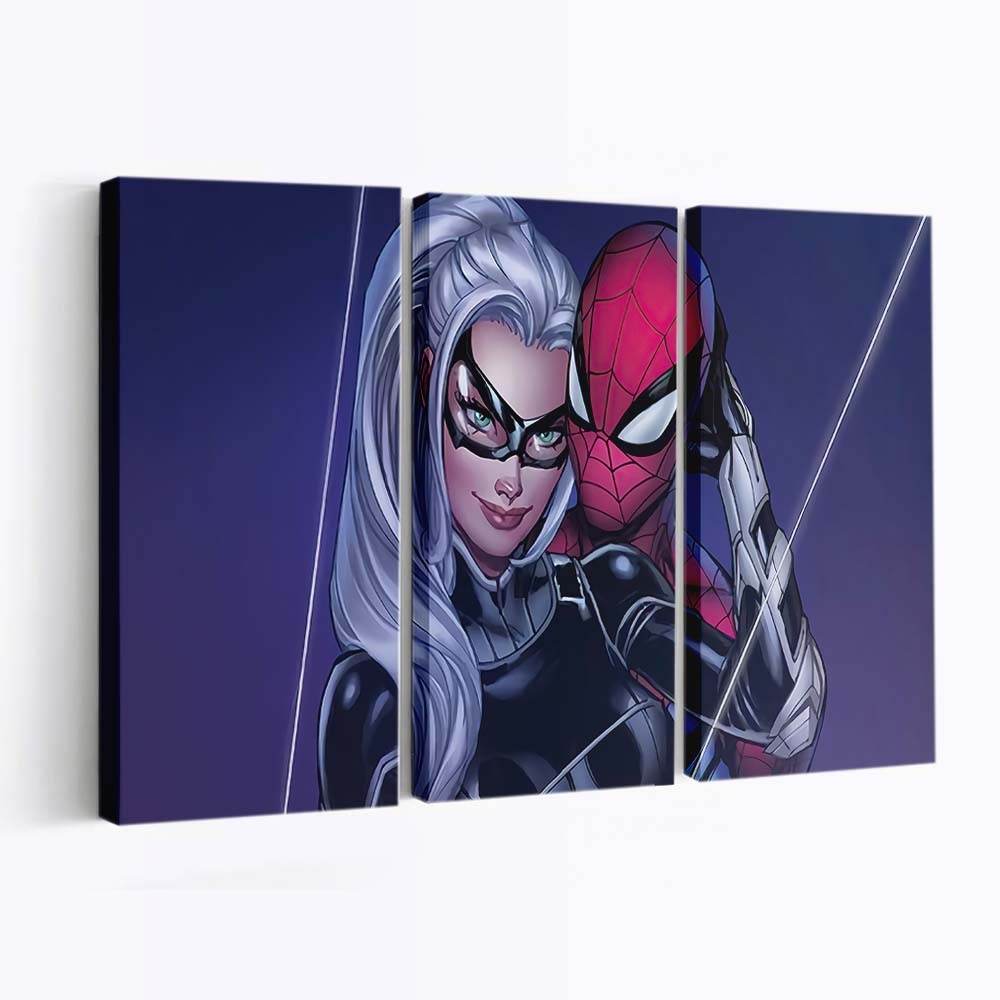 Black Cat und Spider Man Leinwandbild - Wanddeko