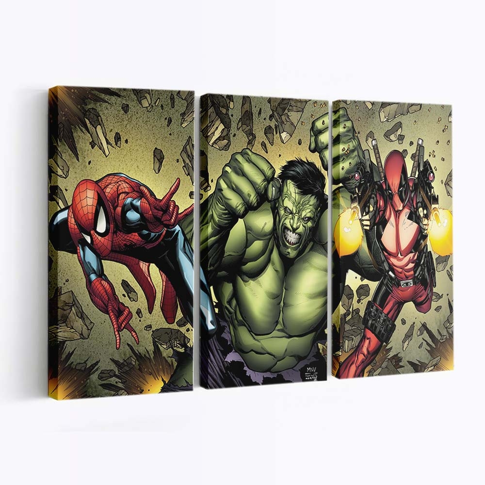 Deadpool Hulk Spider Man Kunst Leinwandbild - Wanddeko