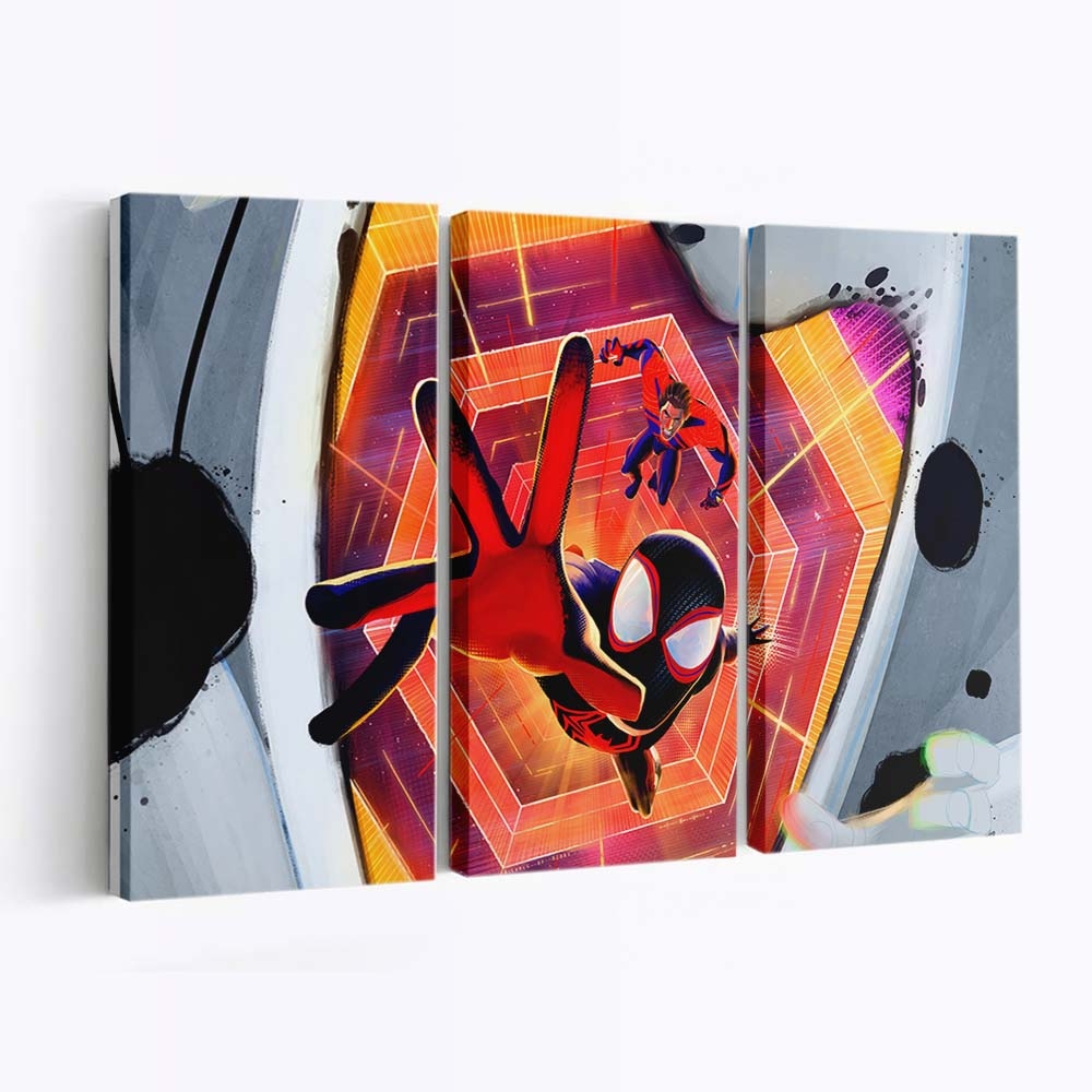 Peter B. Parker, Miles Morales und The Spot in Spider Man: Across the Spider Verse Poster Leinwandbild - Wanddeko