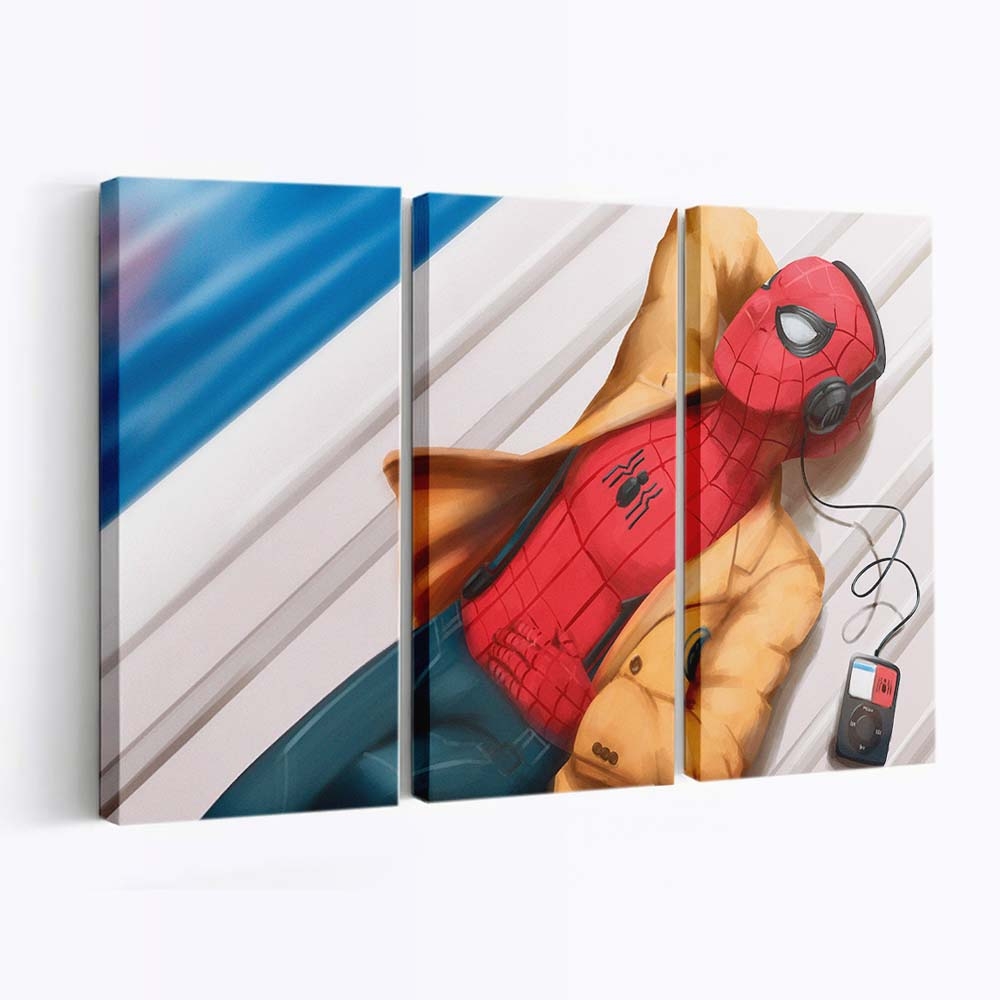 Spider Man hört Musik Leinwandbild - Wanddeko