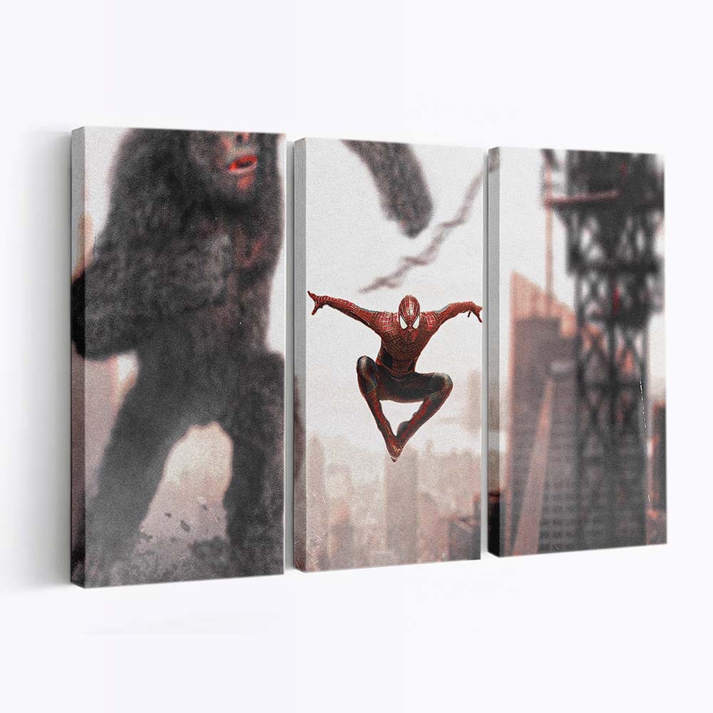 Spider Man gegen Godzilla Leinwandbild - Wanddeko