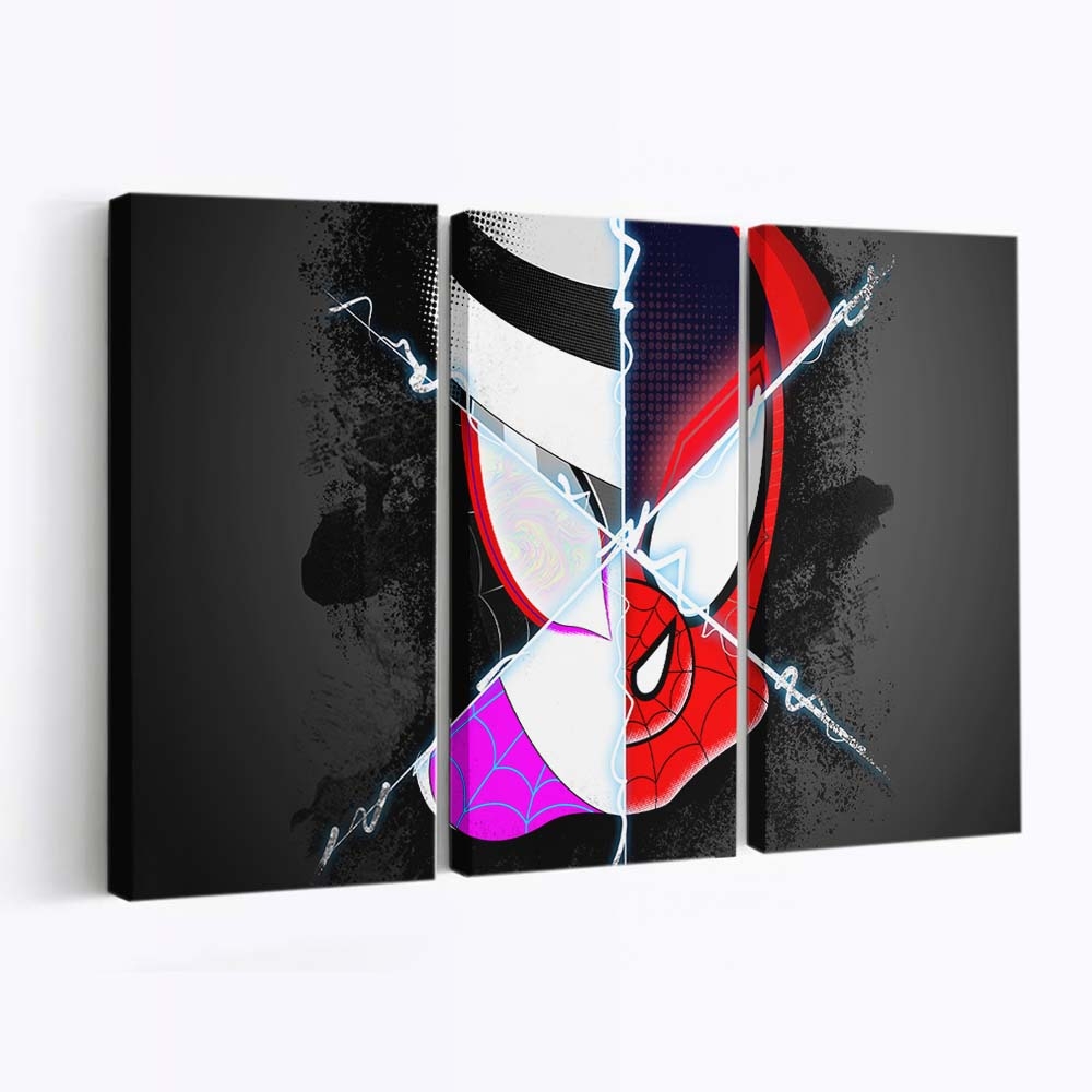 Spider Verse Spider Man Gesichter Artwork Leinwandbild - Wanddeko