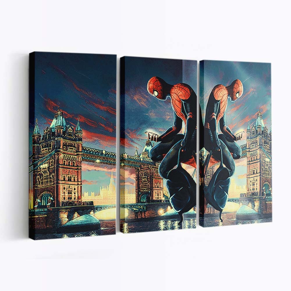 Spider Man checkt Handy Leinwandbild - Wanddeko