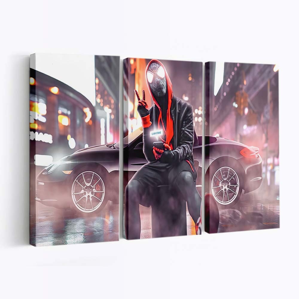 Spider Man chillt in der Stadt Leinwandbild - Wanddeko