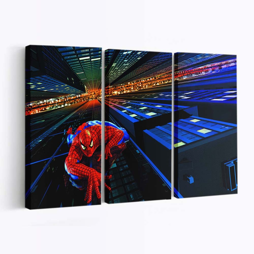 Spider Man beim Klettern auf Gebäude Digitalkunst Leinwandbild - Wanddeko
