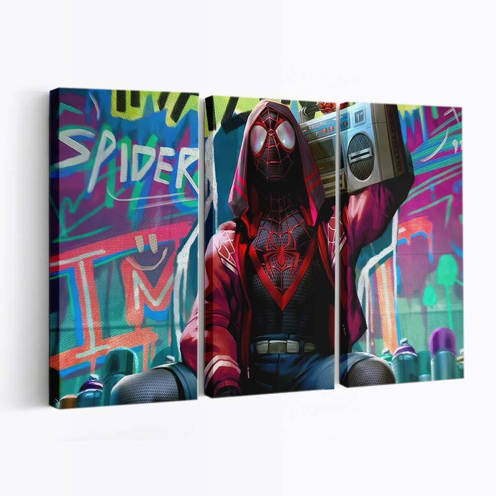 Spider Man mit Retro Tape Recorder Leinwandbild - Wanddeko