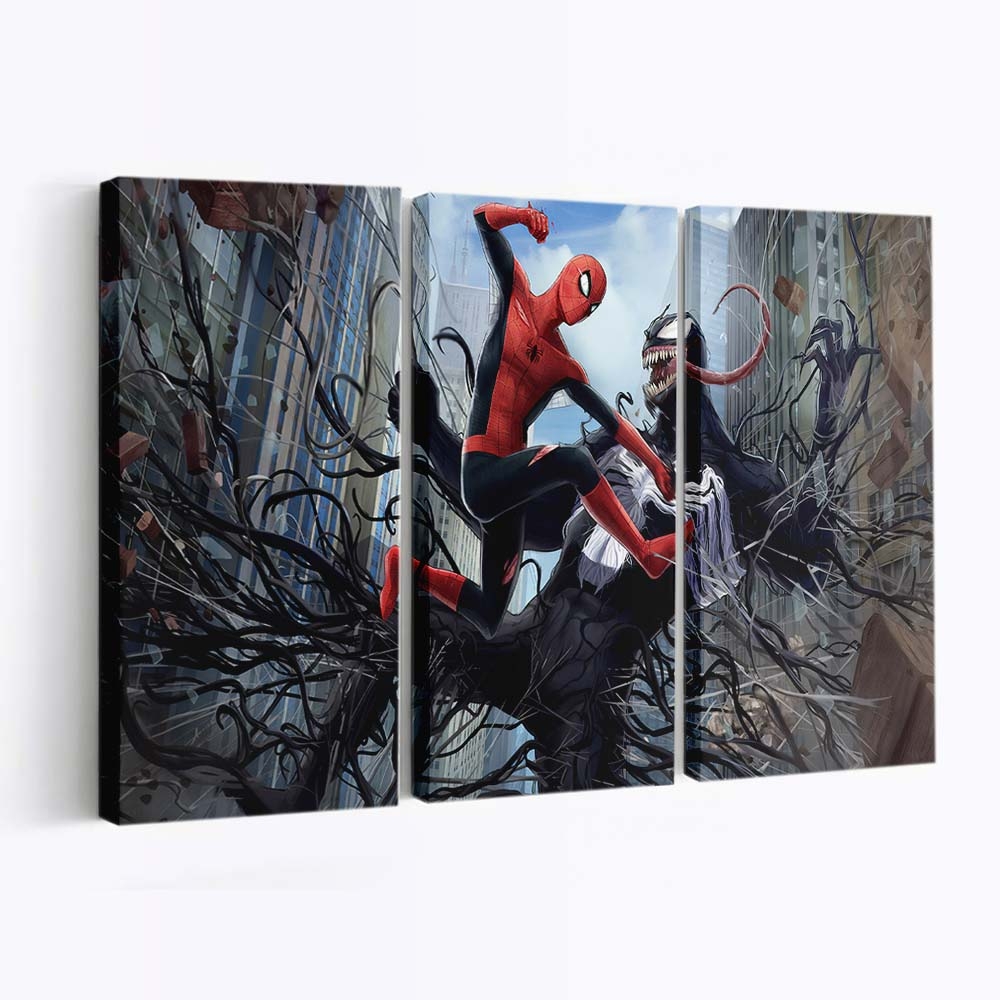 Venom Spider Man Kampf Leinwandbild - Wanddeko
