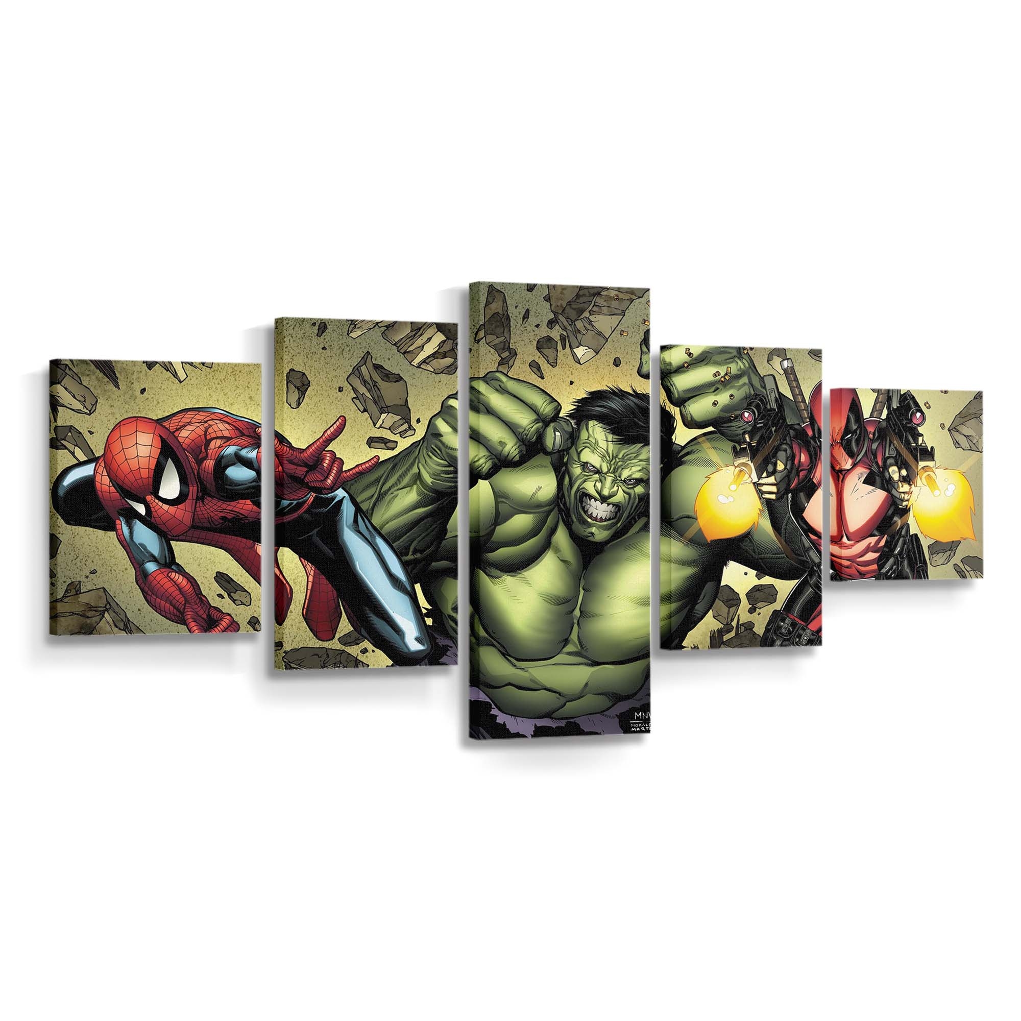 Deadpool Hulk Spider Man Kunst Leinwandbild - Wanddeko Spider-Man Leinwandbild