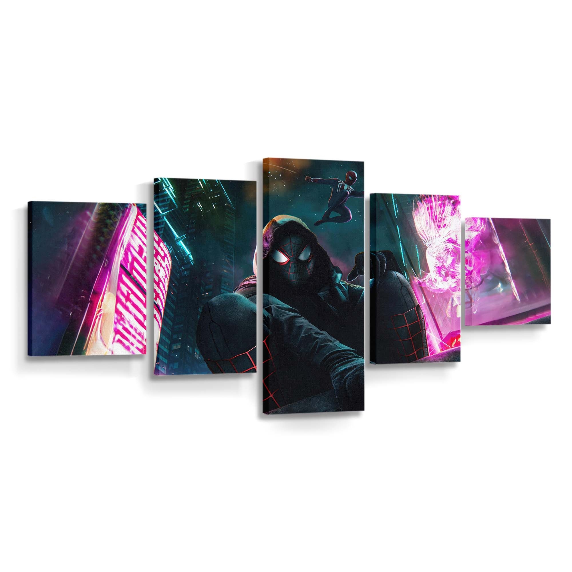 Spider Man in Cyber City Leinwandbild - Wanddeko Spider-Man Leinwandbild