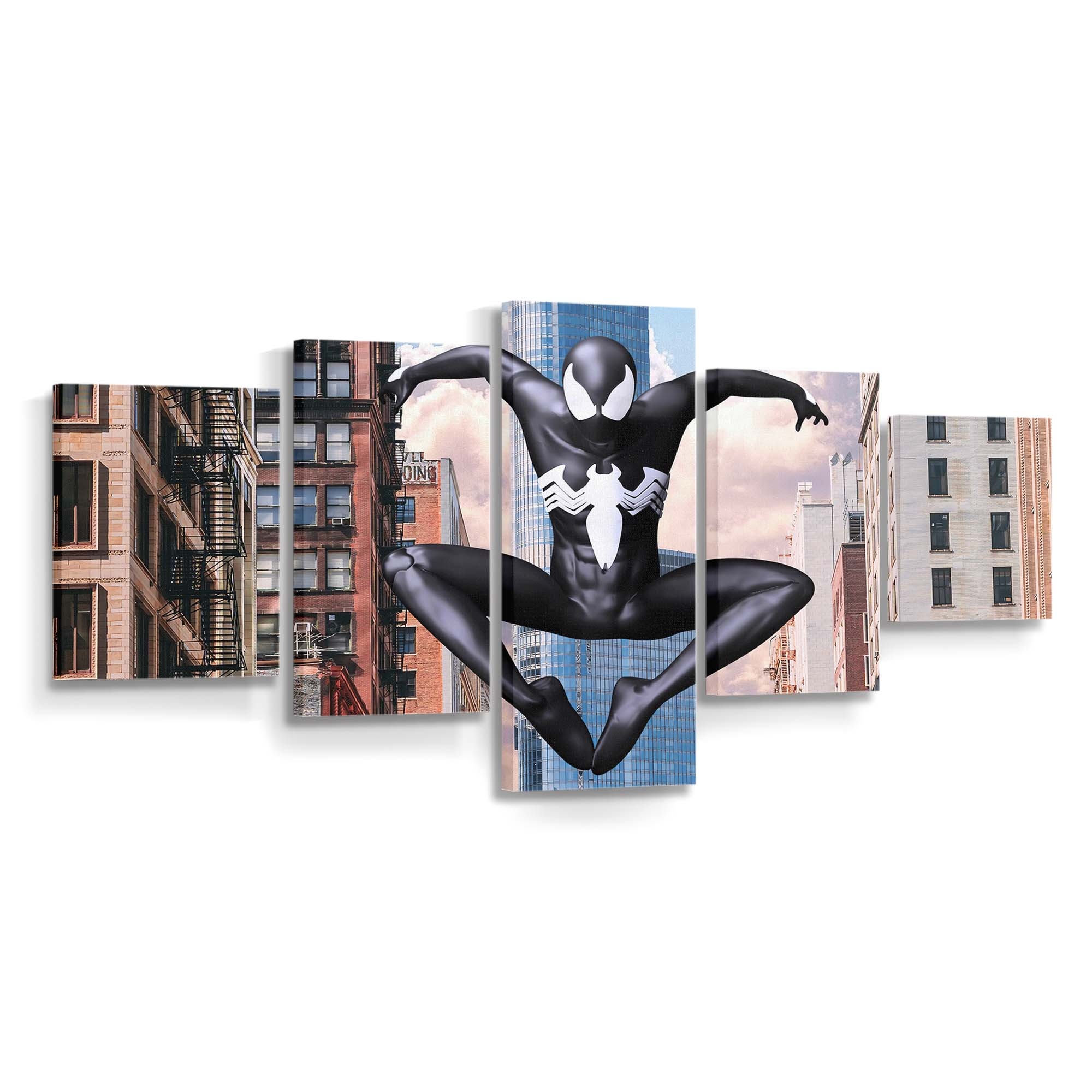 Spider Man schwarzer Anzug in der Stadt Leinwandbild - Wanddeko Spider-Man Leinwandbild