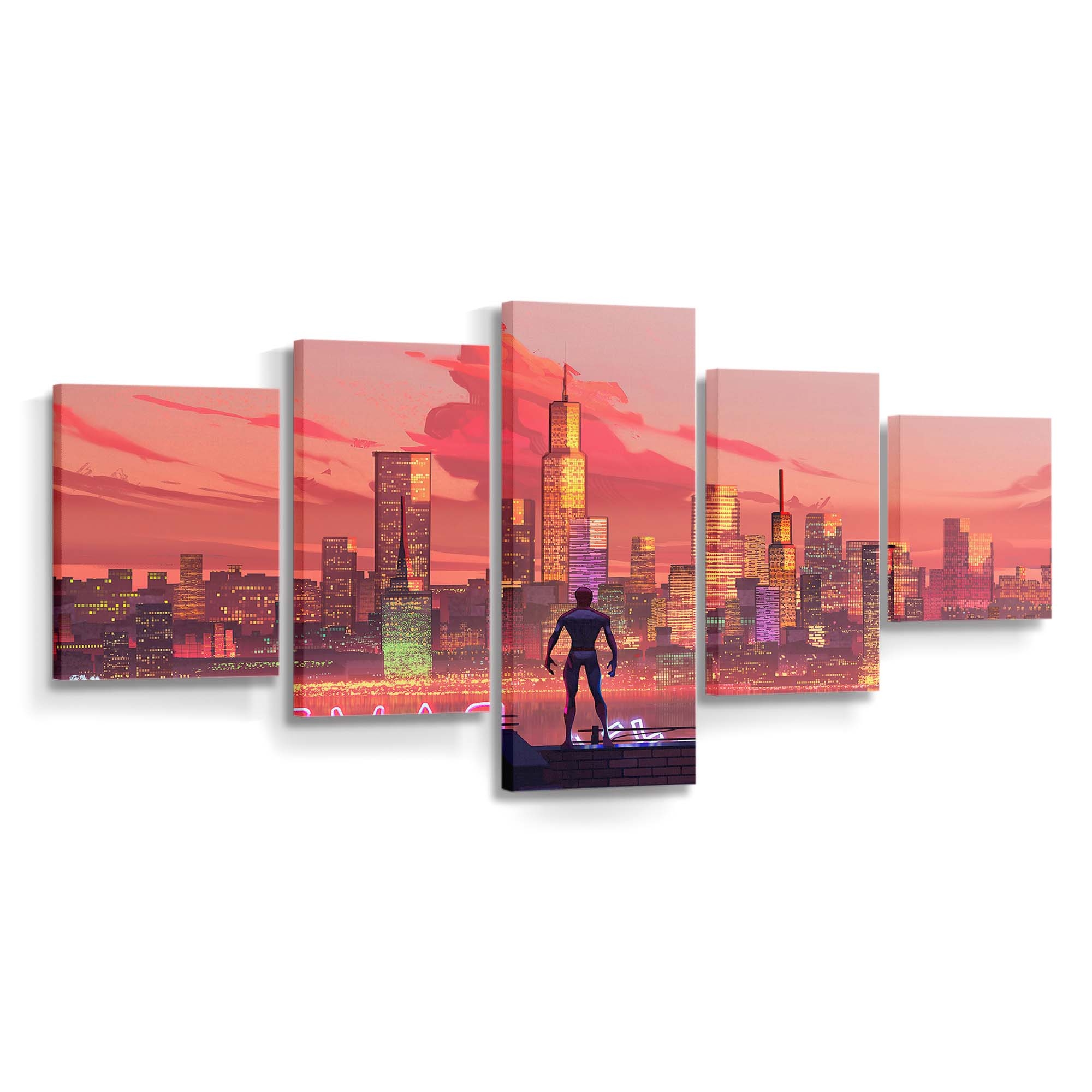 Spider Man bei Sonnenuntergang in New York Leinwandbild - Wanddeko Spider-Man Leinwandbild