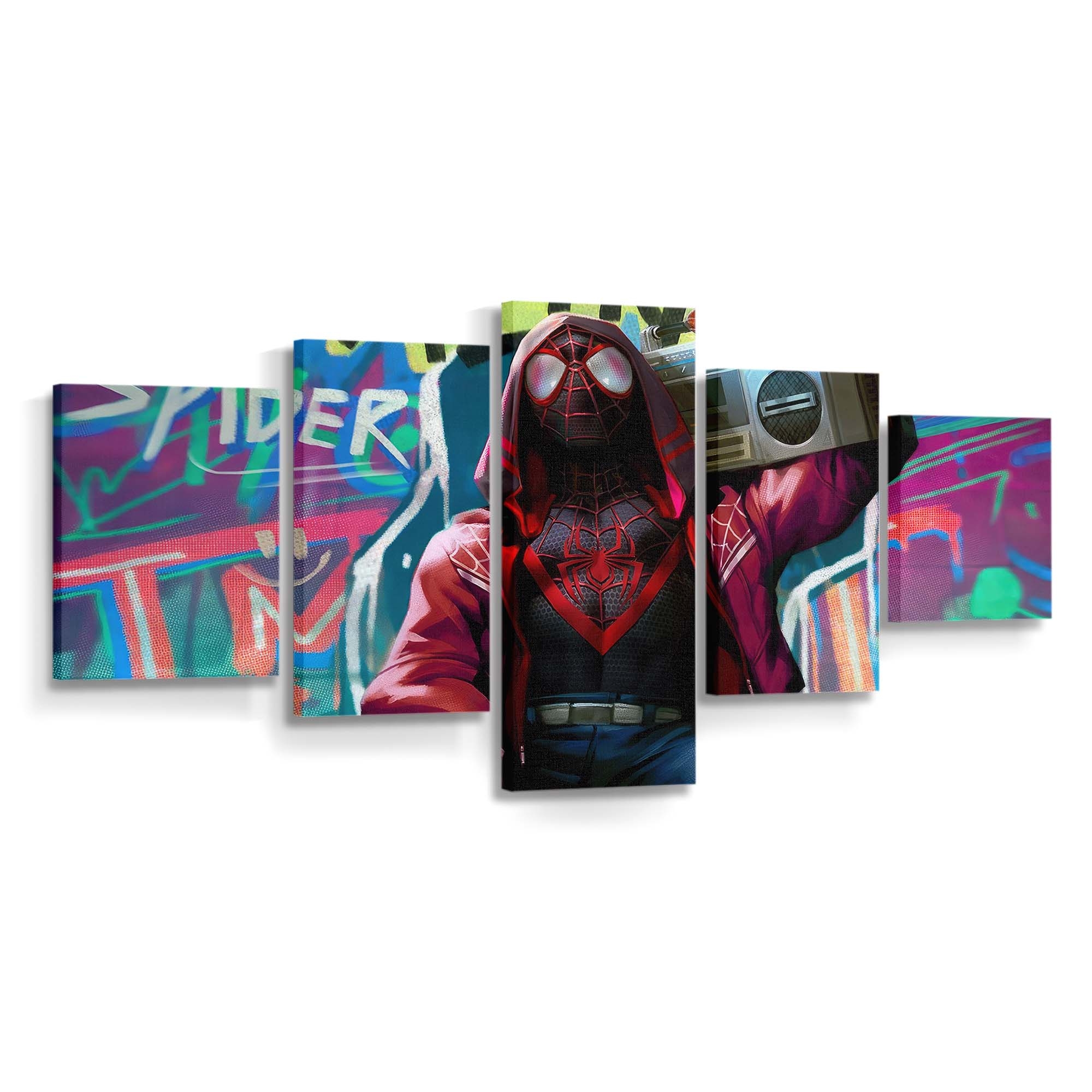 Spider Man mit Retro Tape Recorder Leinwandbild - Wanddeko Spider-Man Leinwandbild