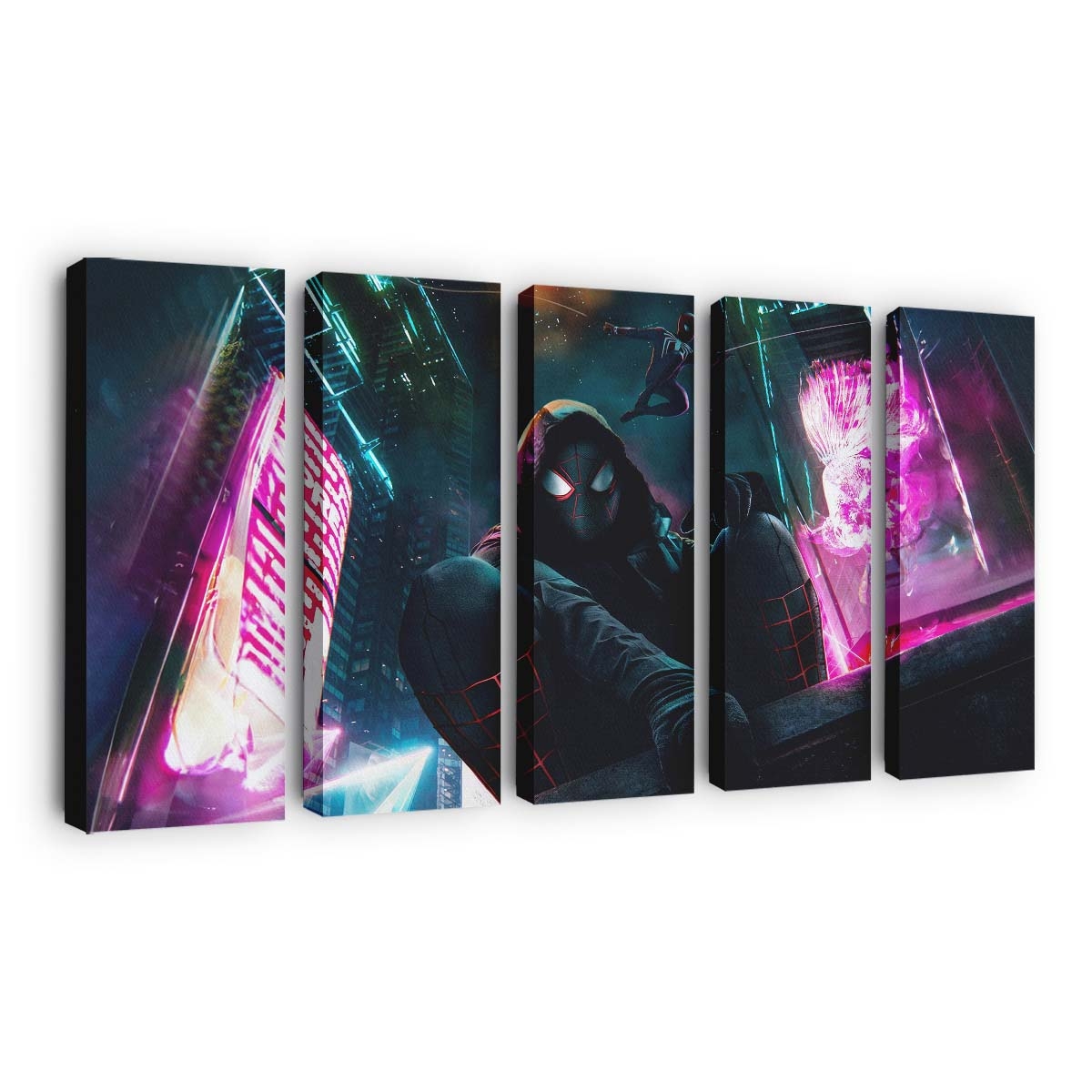 Spider Man in Cyber City Leinwandbild - Wanddeko
