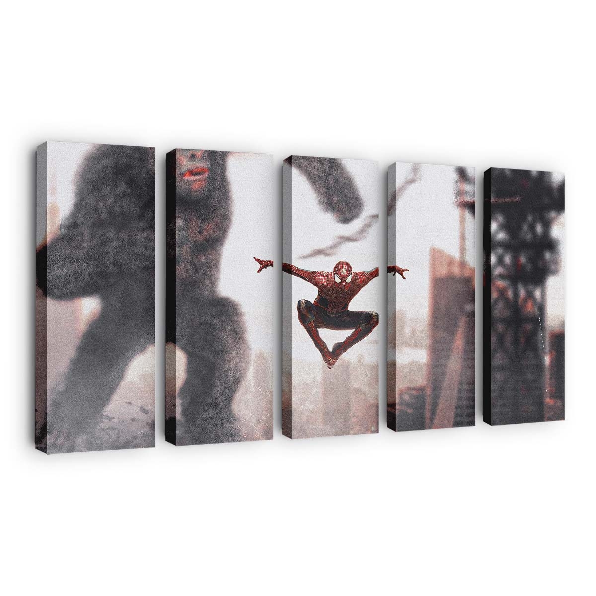 Spider Man gegen Godzilla Leinwandbild - Wanddeko