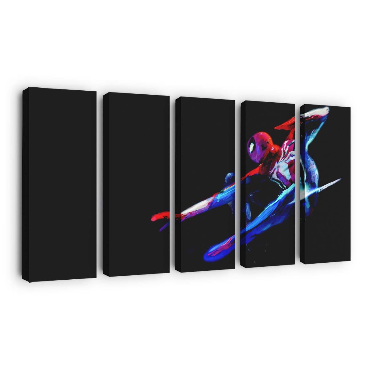 Spider Man vor schwarzem Hintergrund, minimalistisch Leinwandbild - Wanddeko