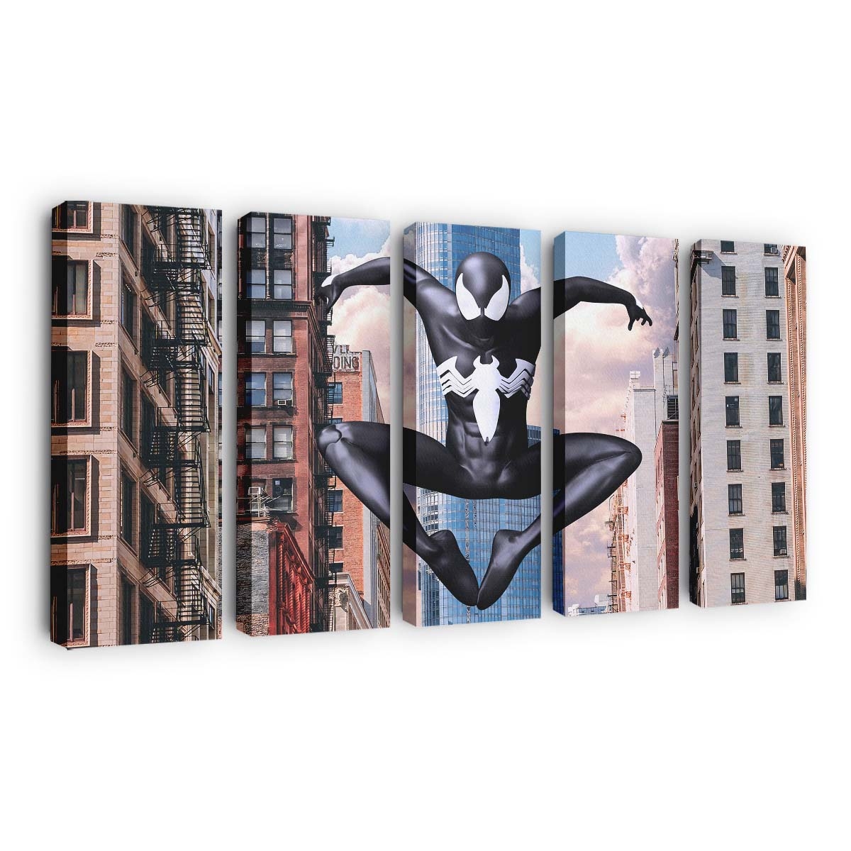 Spider Man schwarzer Anzug in der Stadt Leinwandbild - Wanddeko