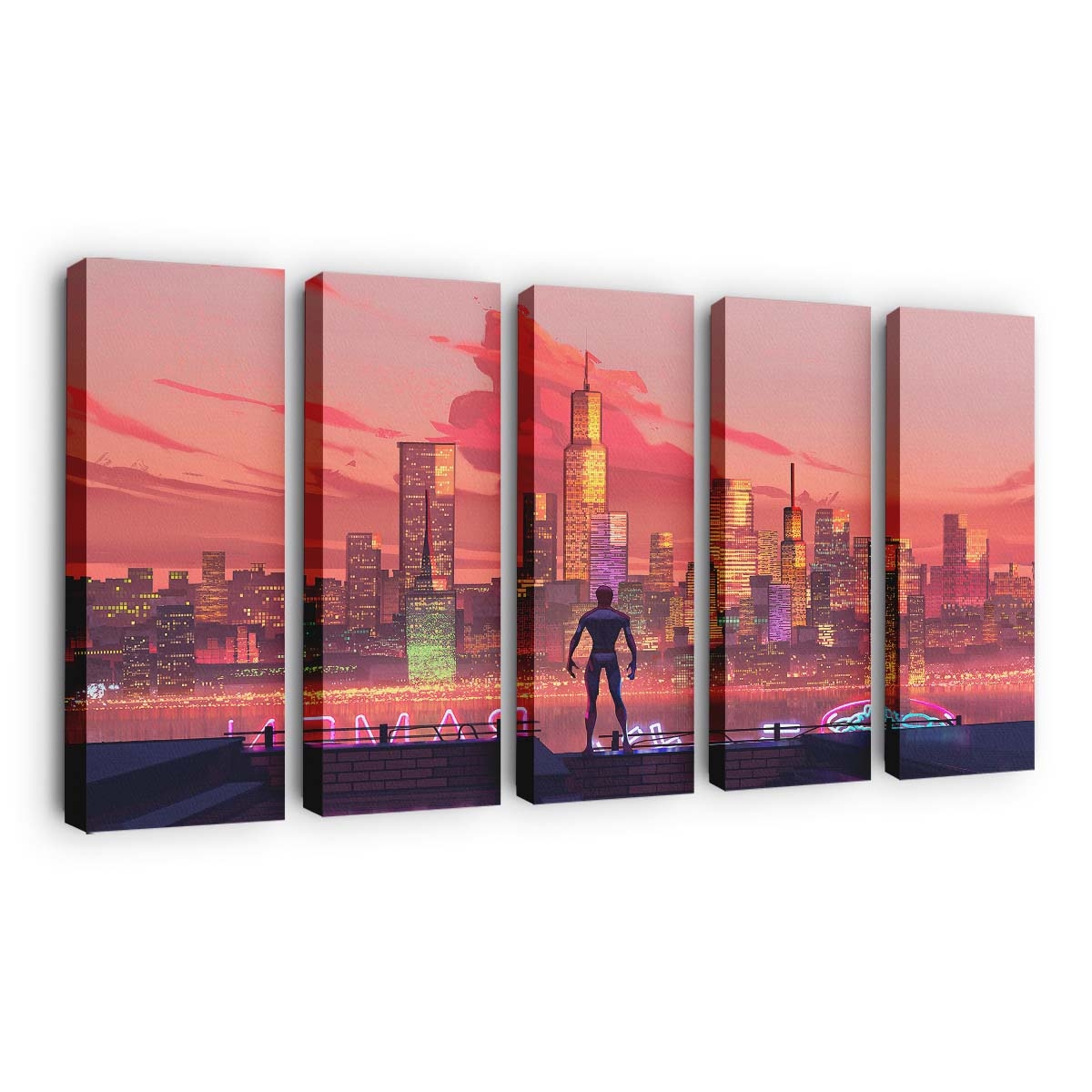 Spider Man bei Sonnenuntergang in New York Leinwandbild - Wanddeko