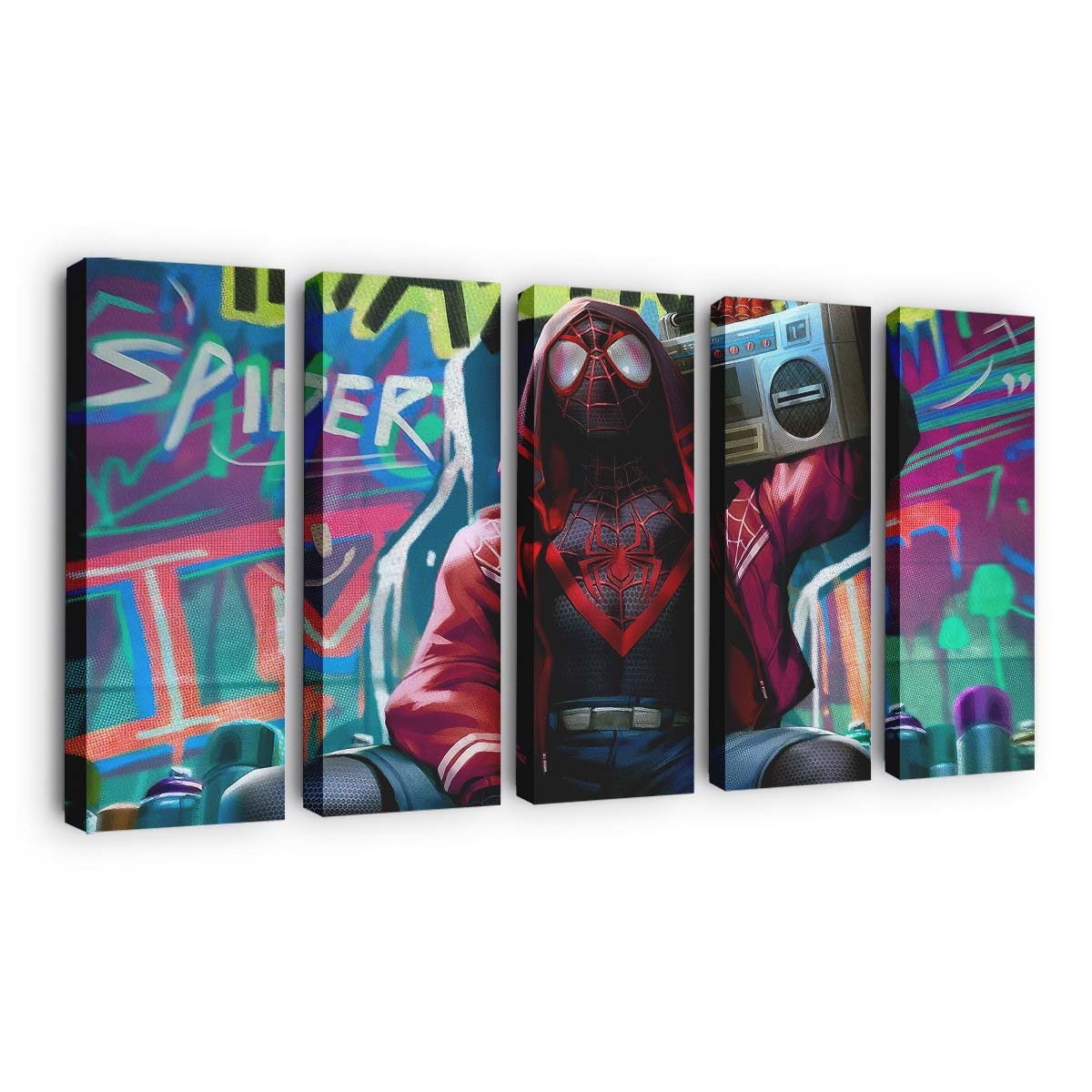 Spider Man mit Retro Tape Recorder Leinwandbild - Wanddeko