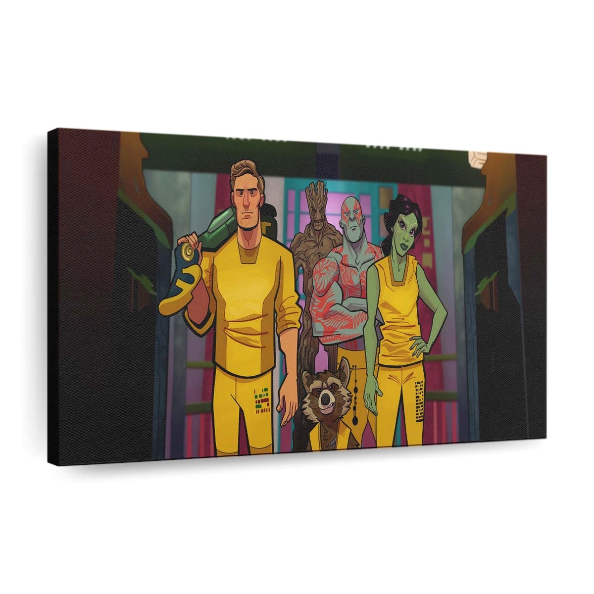 Star Lord Groot Drax The Destroyer Rocket Raccoon And Gamora In Prison Leinwandbild - Wanddeko