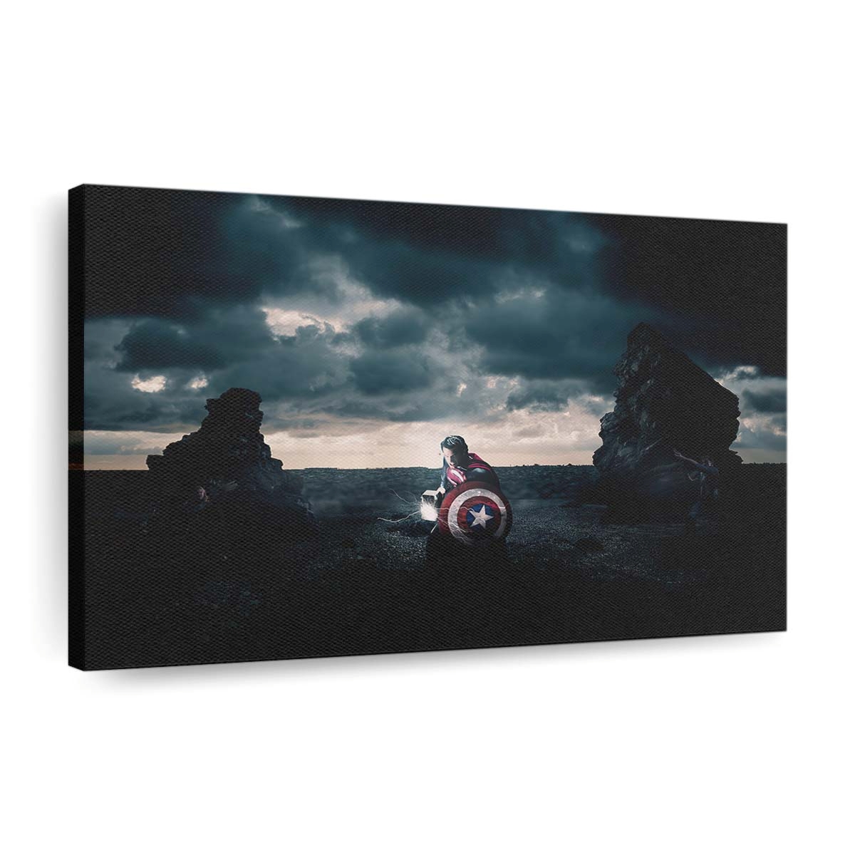 Superman Holding Mjolnir And Captain America Shield Leinwandbilder | Wanddeko