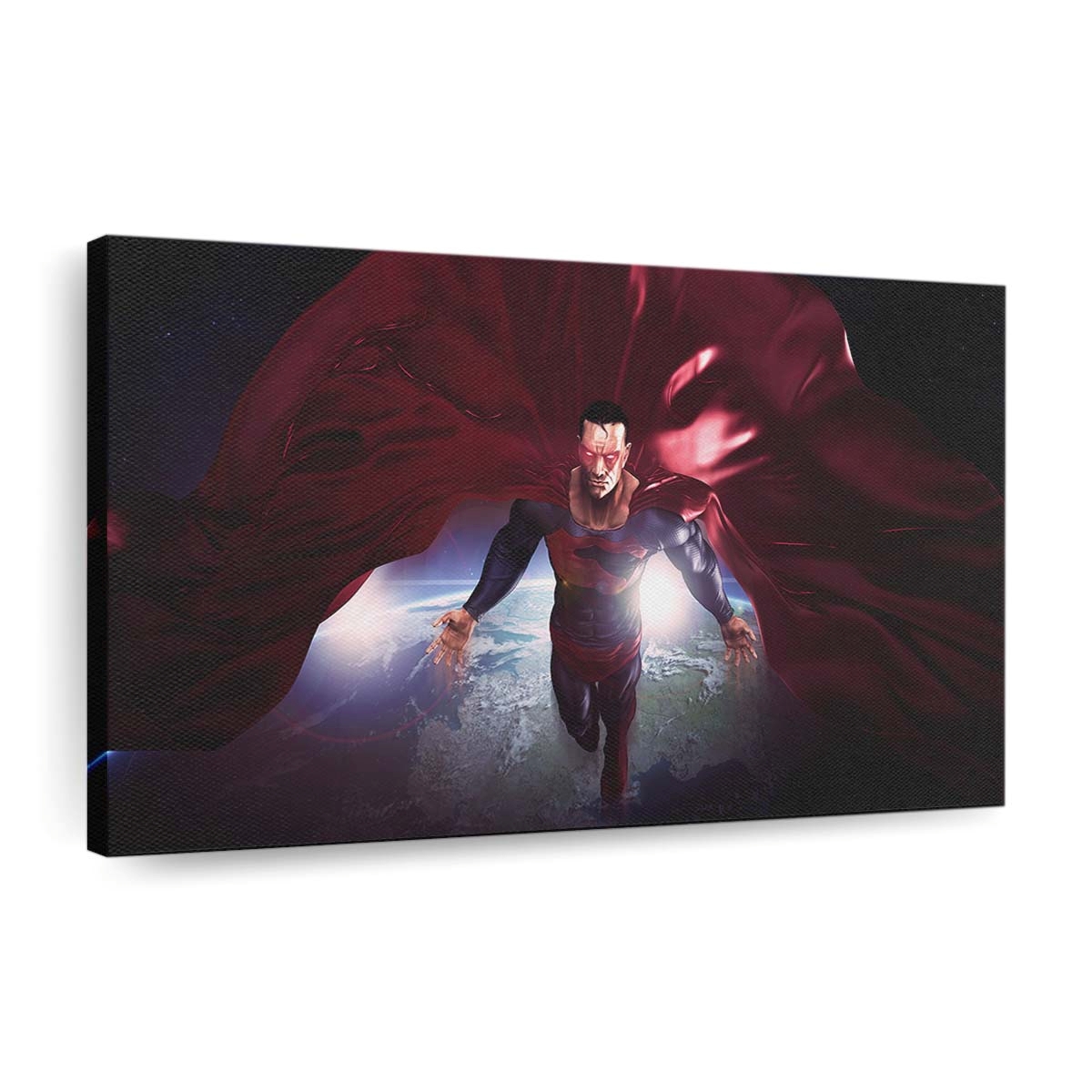 Superman In The Space Red Cape Flying Artwork Leinwandbilder | Wanddeko