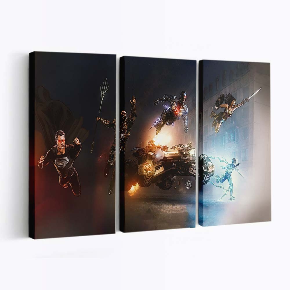 Aquaman Batman Batmobile Cyborg Justice League Superman The Flash Wonder Woman Leinwandbilder | Wanddeko