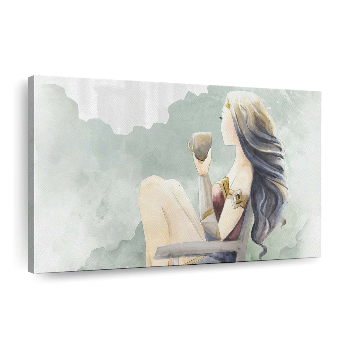 Wonder Woman Enjoying Coffee Digital Art Leinwandbilder | Wanddeko