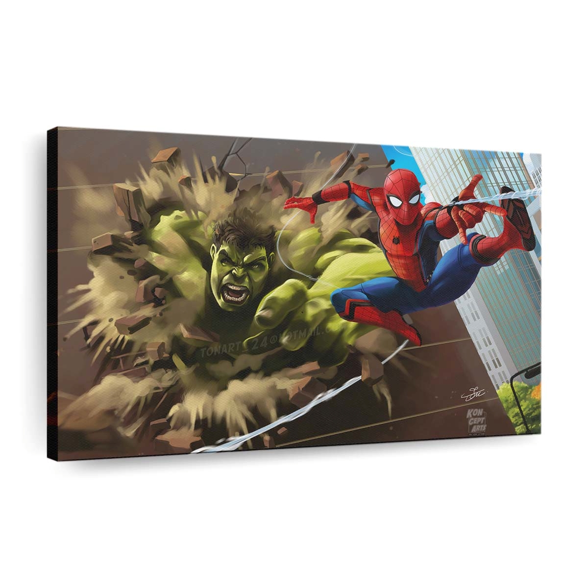 Hulk gegen Spiderman Leinwandbild Wanddeko