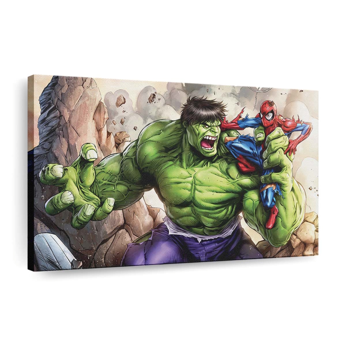 Hulk gegen Spiderman 2 Leinwandbild Wanddeko