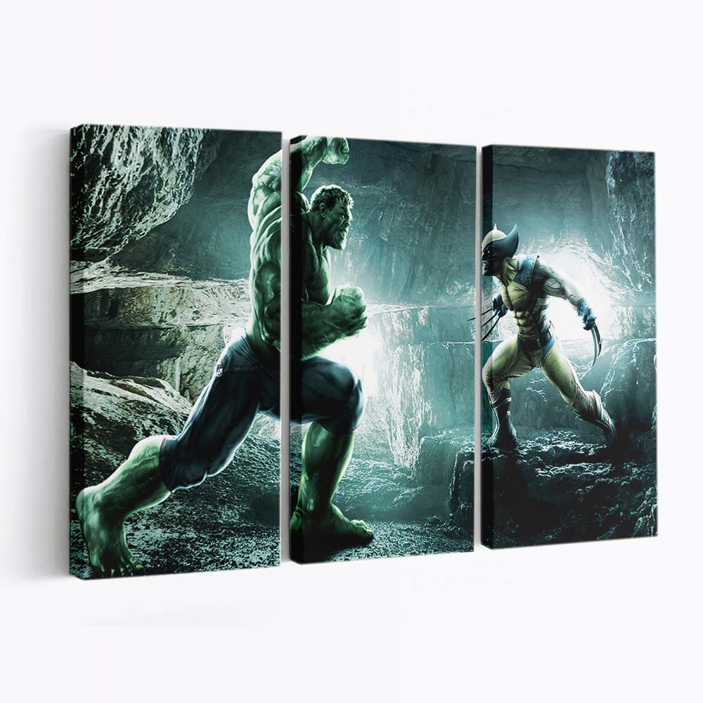 Hulk gegen Wolverine Krieg Leinwandbild Wanddeko