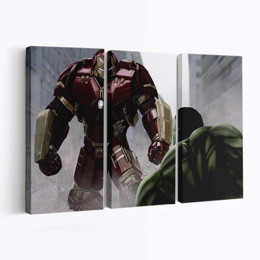 Iron Man Hulkbuster gegen Hulk Kunstwerk Leinwandbild Wanddeko