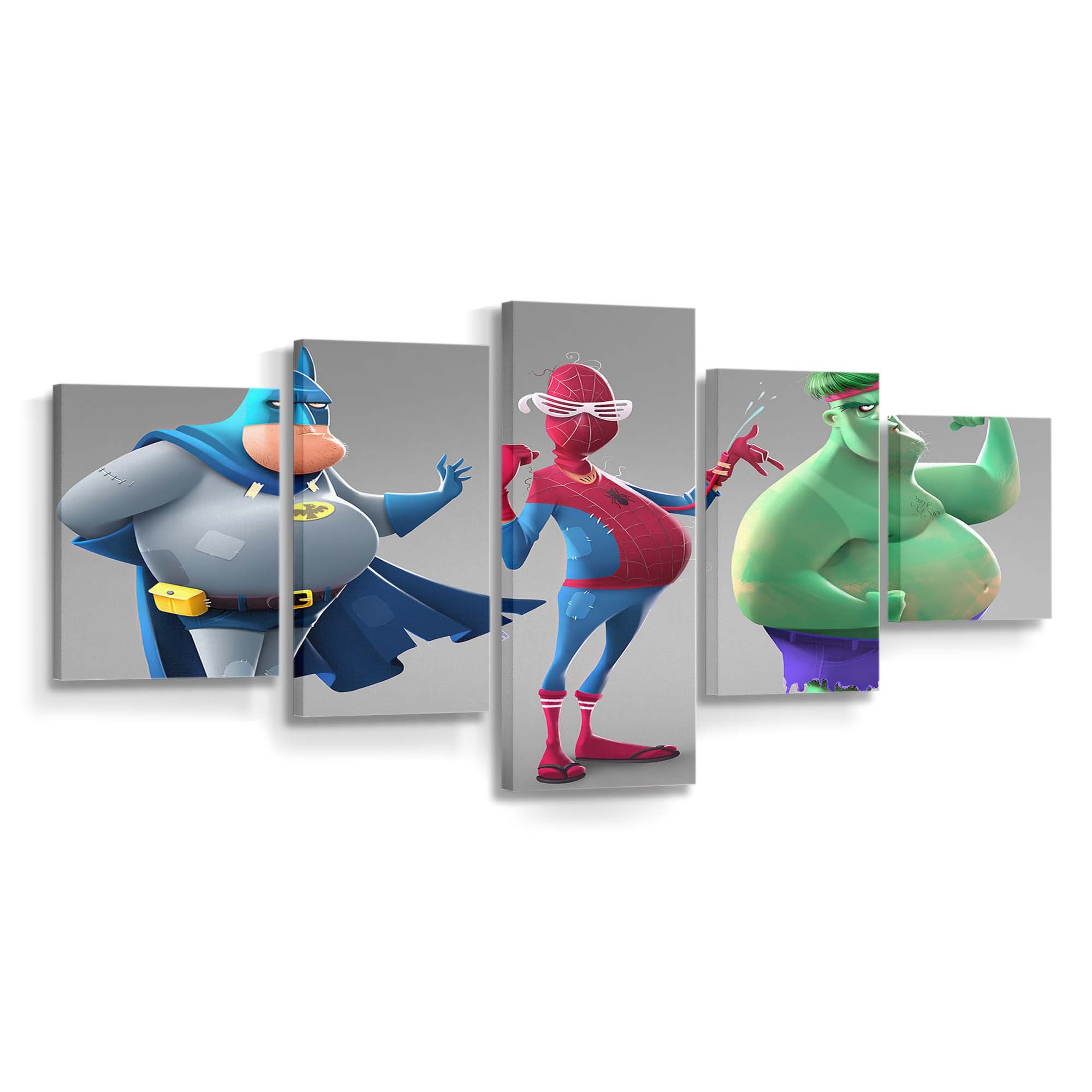 Batman Spiderman Hulk Fat Leinwandbild Wanddeko