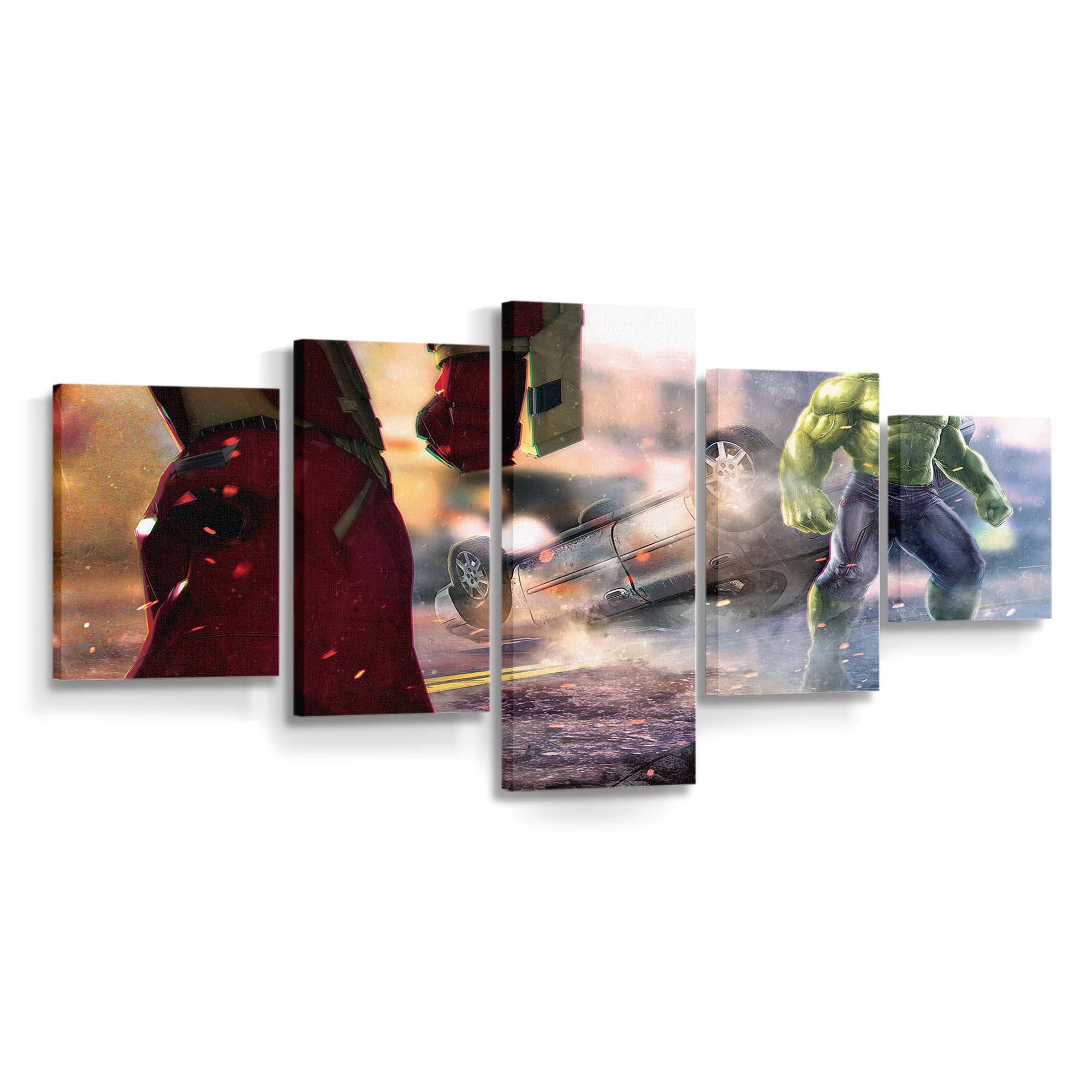 Hulk And Iron Hulkuster Fighting Artwork Leinwandbild Wanddeko