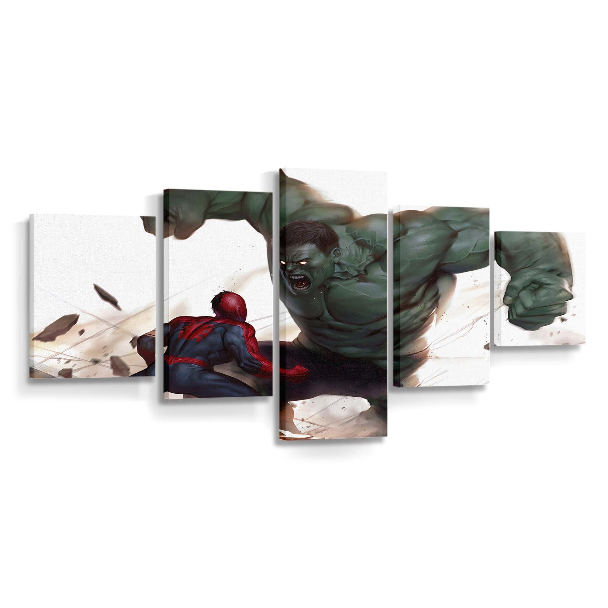 Hulk gegen Spiderman Art Leinwandbild Wanddeko