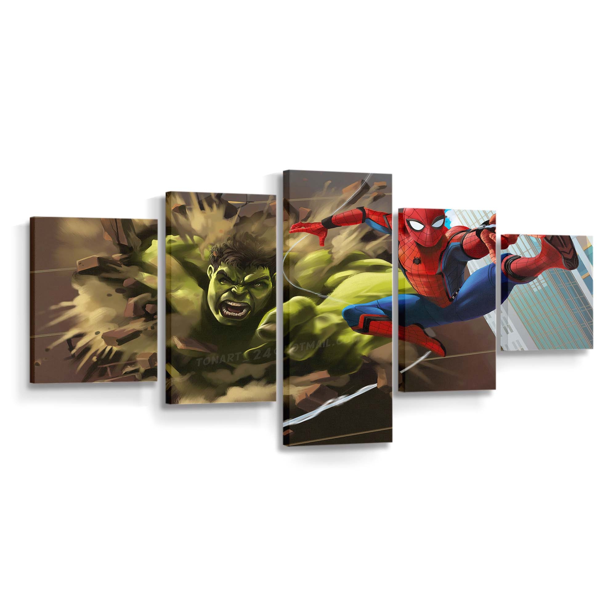 Hulk gegen Spiderman Leinwandbild Wanddeko