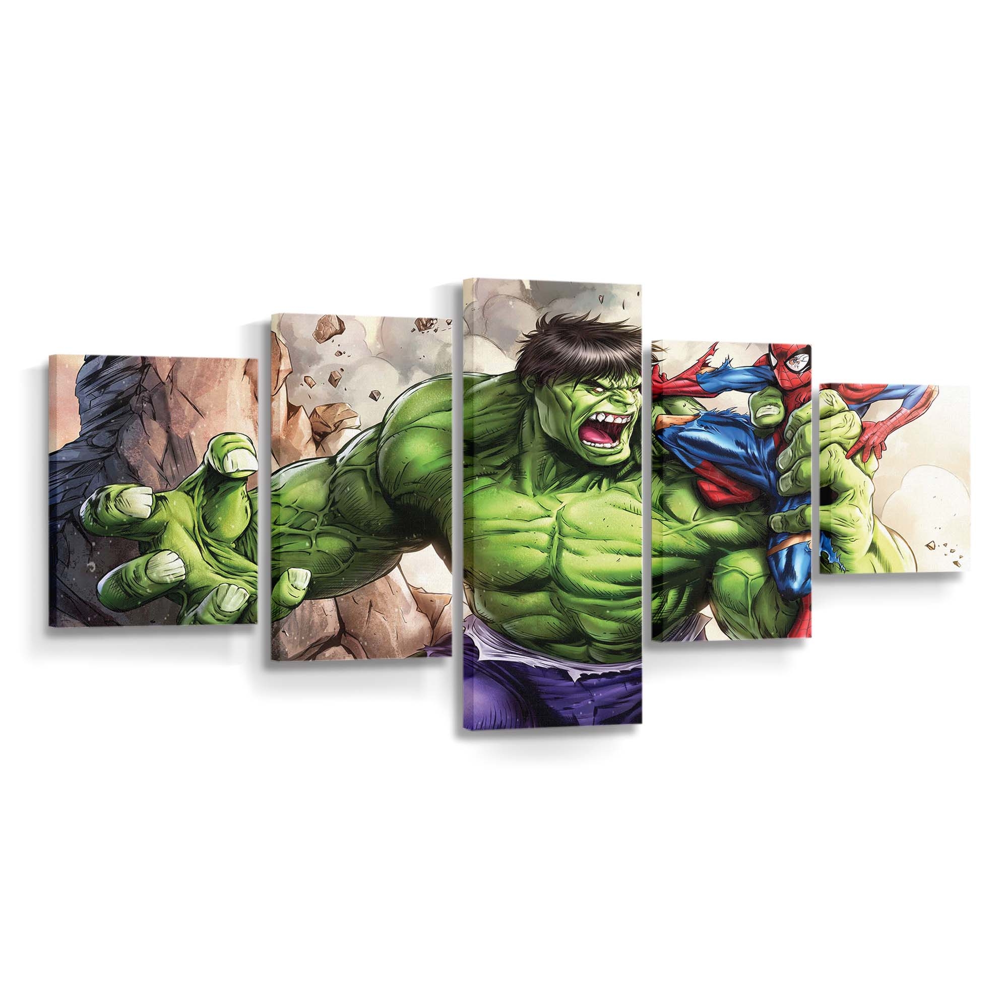 Hulk gegen Spiderman 2 Leinwandbild Wanddeko