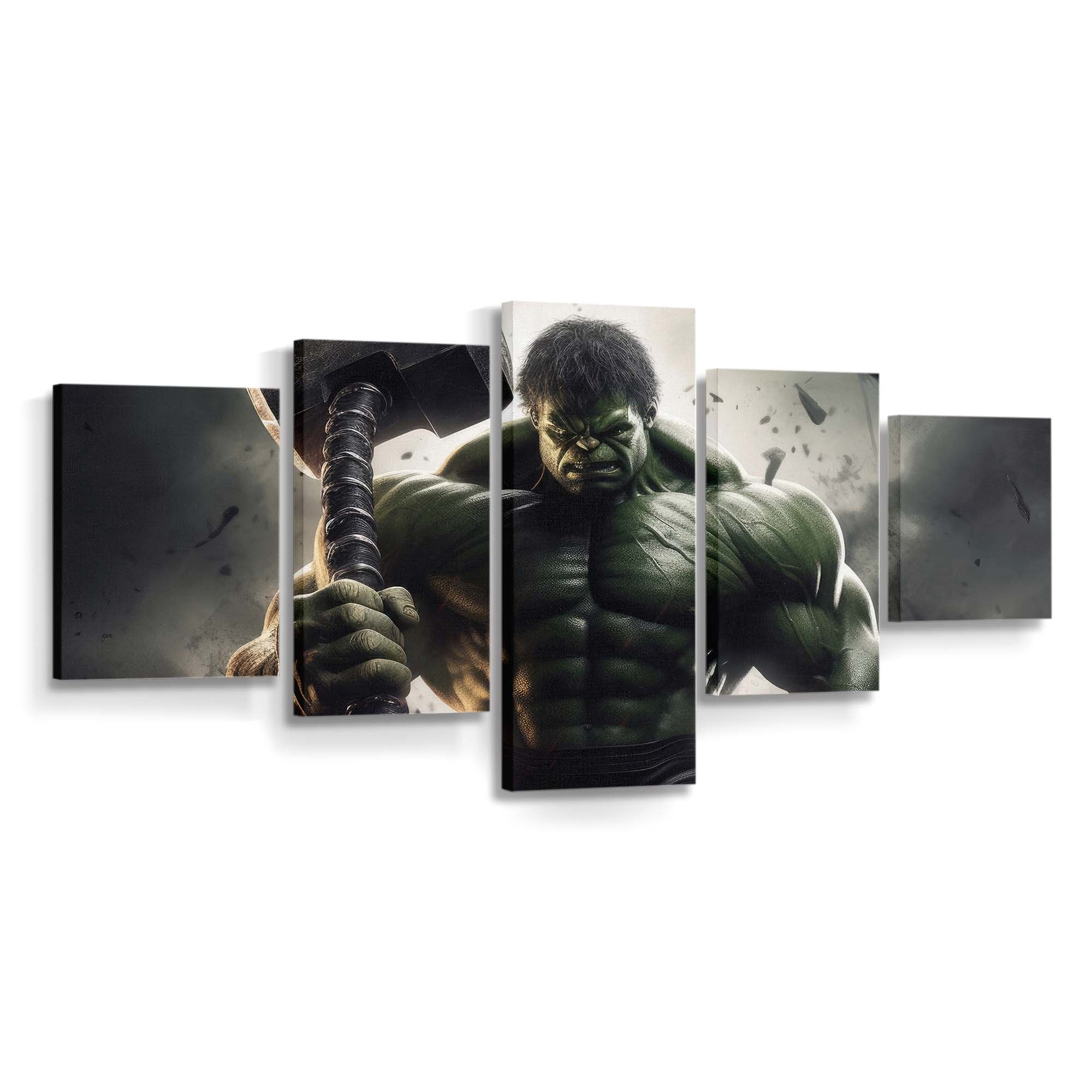 Hulk mit Thor Hammer Leinwandbild Wanddeko