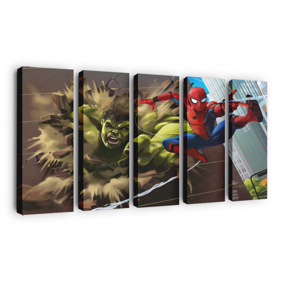 Hulk gegen Spiderman Leinwandbild Wanddeko