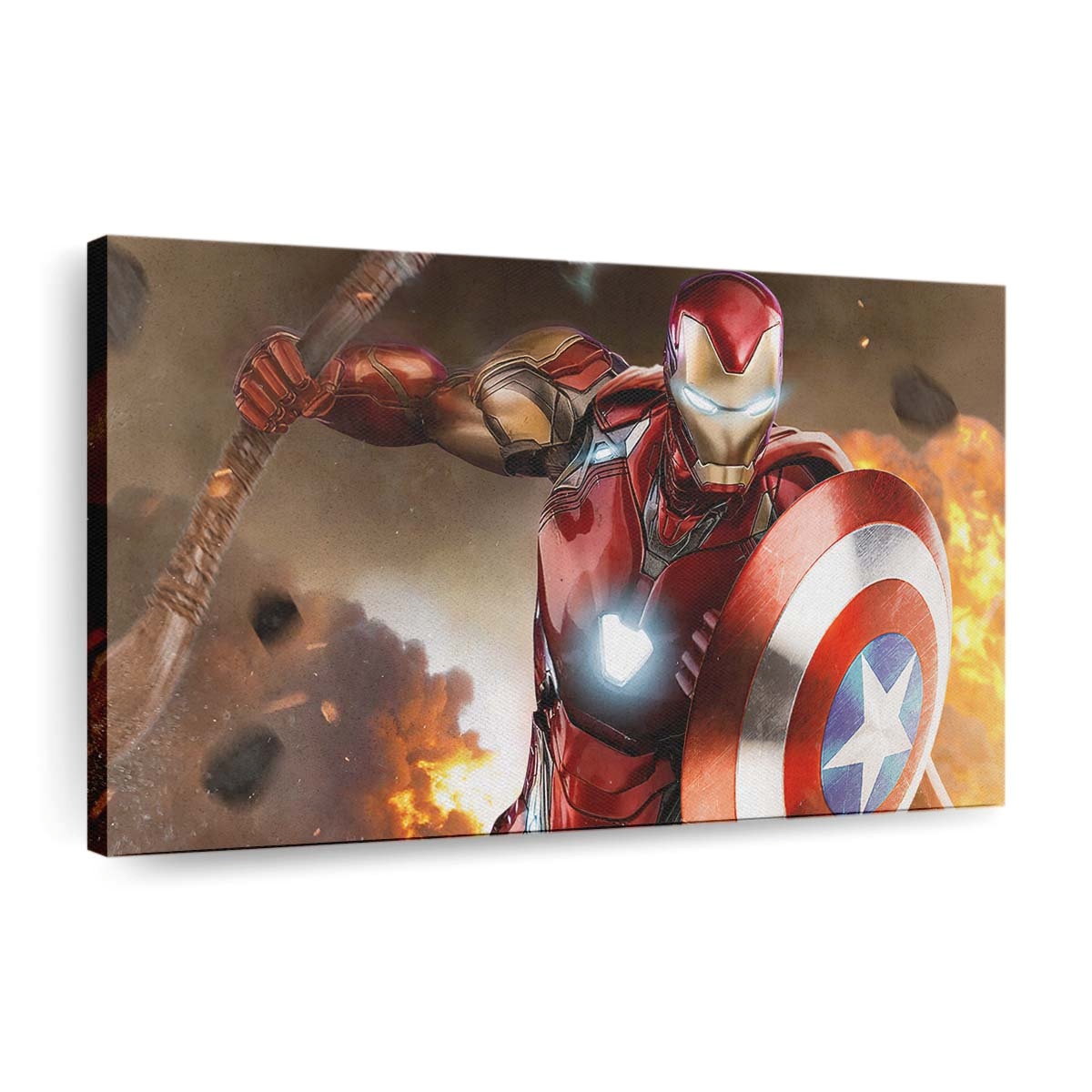 Iron Man mit Captain-Schild und Thor-Hammer Leinwandbild - Wanddeko