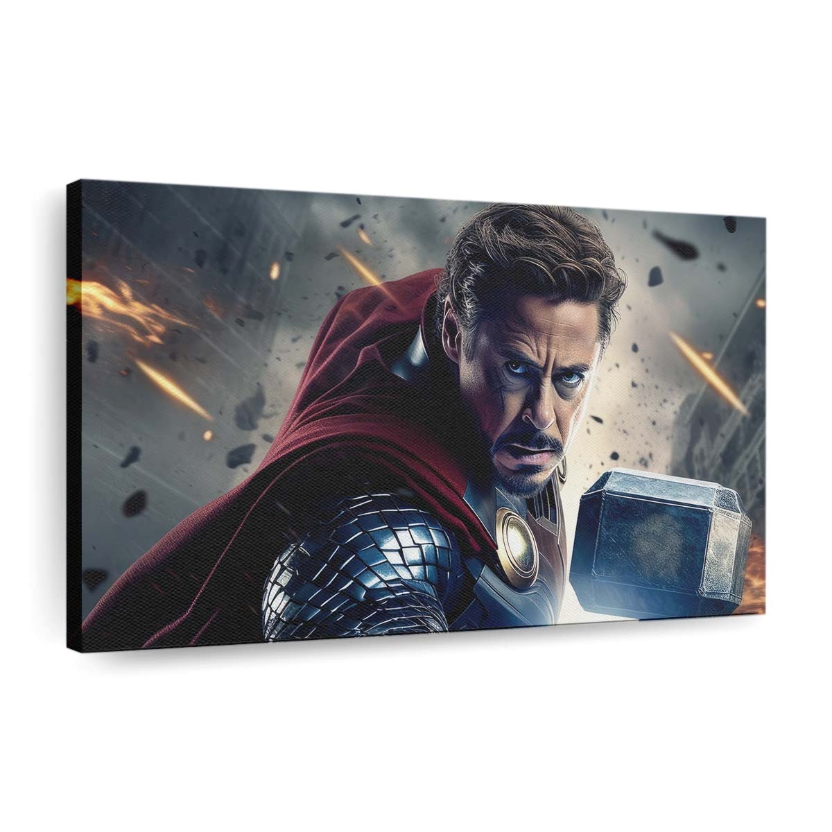 Iron Man mit Thor-Hammer Leinwandbild - Wanddeko